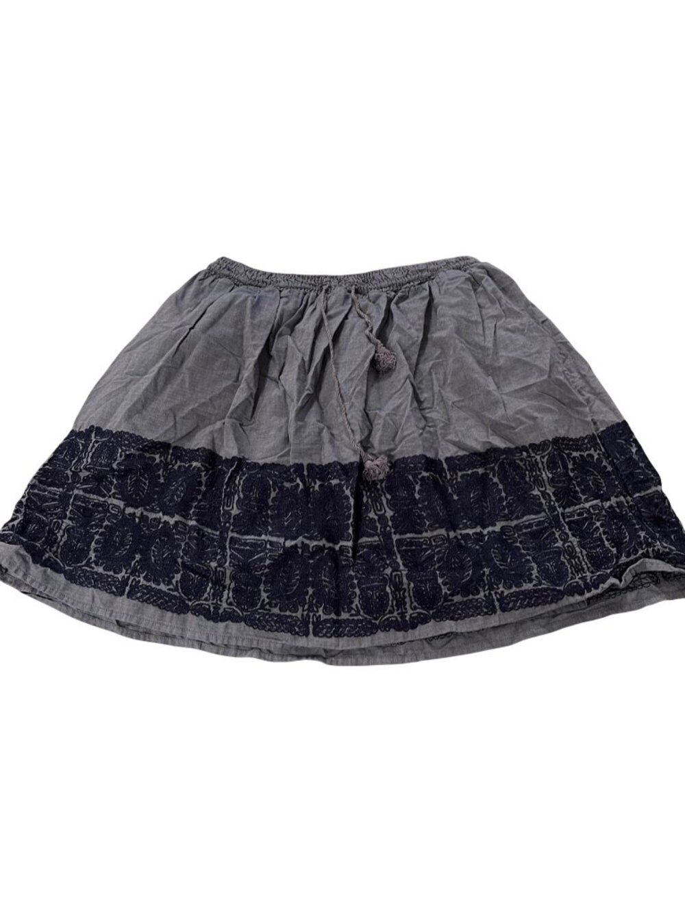 J.Crew Blue Cotton Skirt Embroidered Contrast Hem & Elastic Waist M grey black